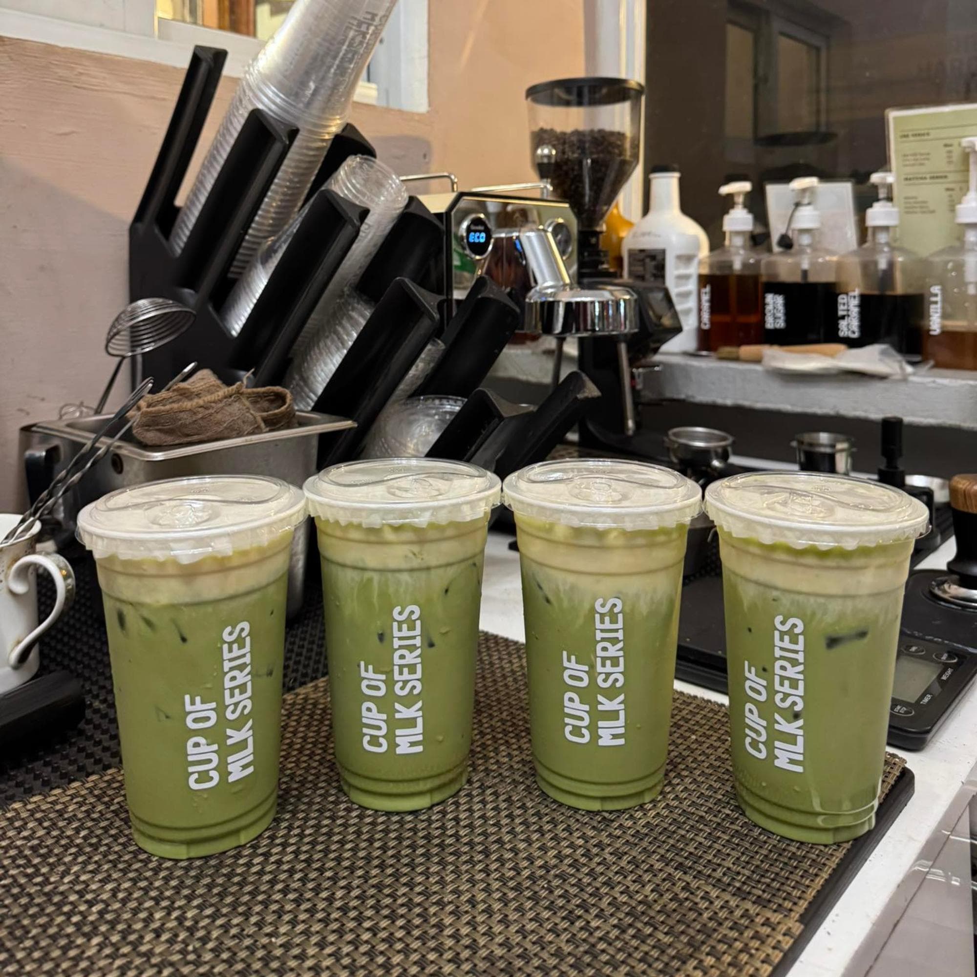 Matcha drinks prepared at Cup Of Mlk Series